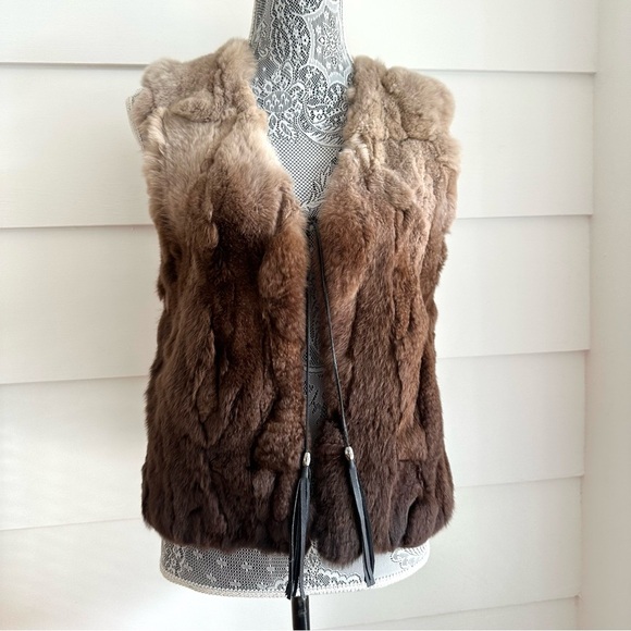 Brown Fur Vest Ombré Rabbit Fur Boho Bohemian Vest - Picture 7 of 7